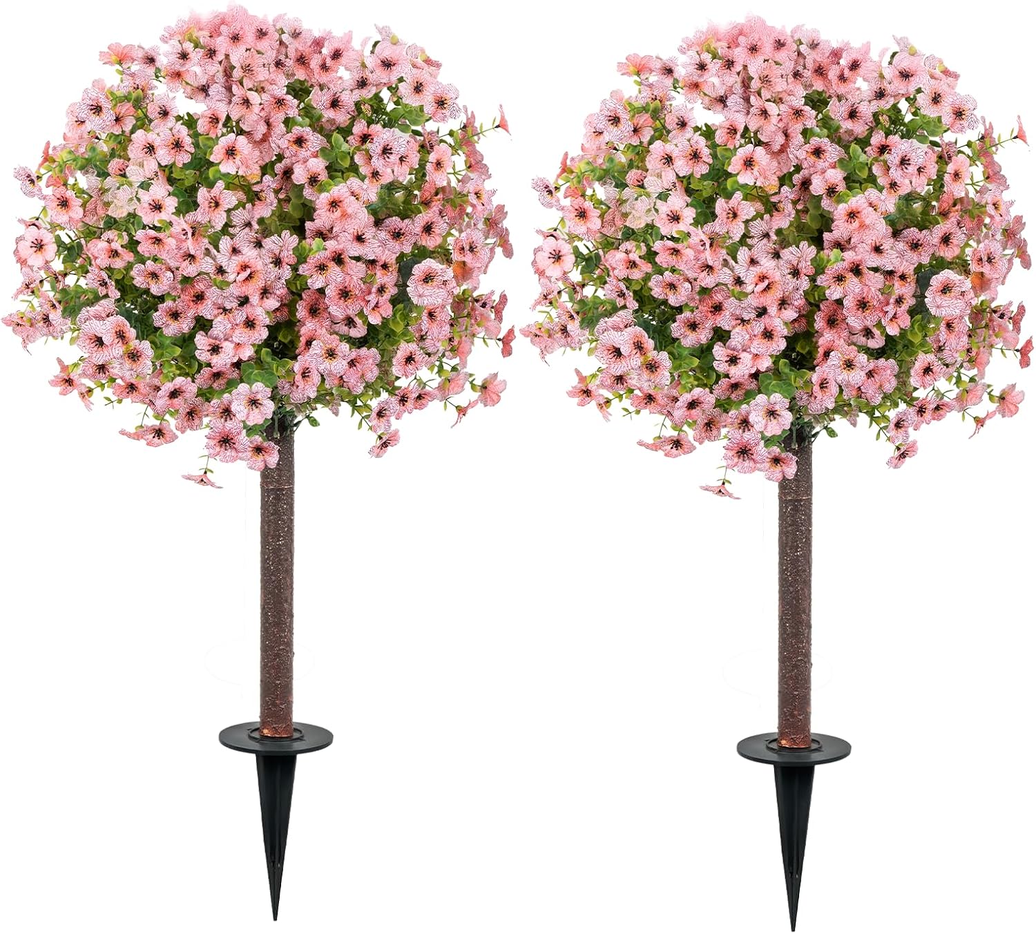 36 Artificial Boxwood Topiary Ball Tree with Violet Flowers 2Pack Pink
