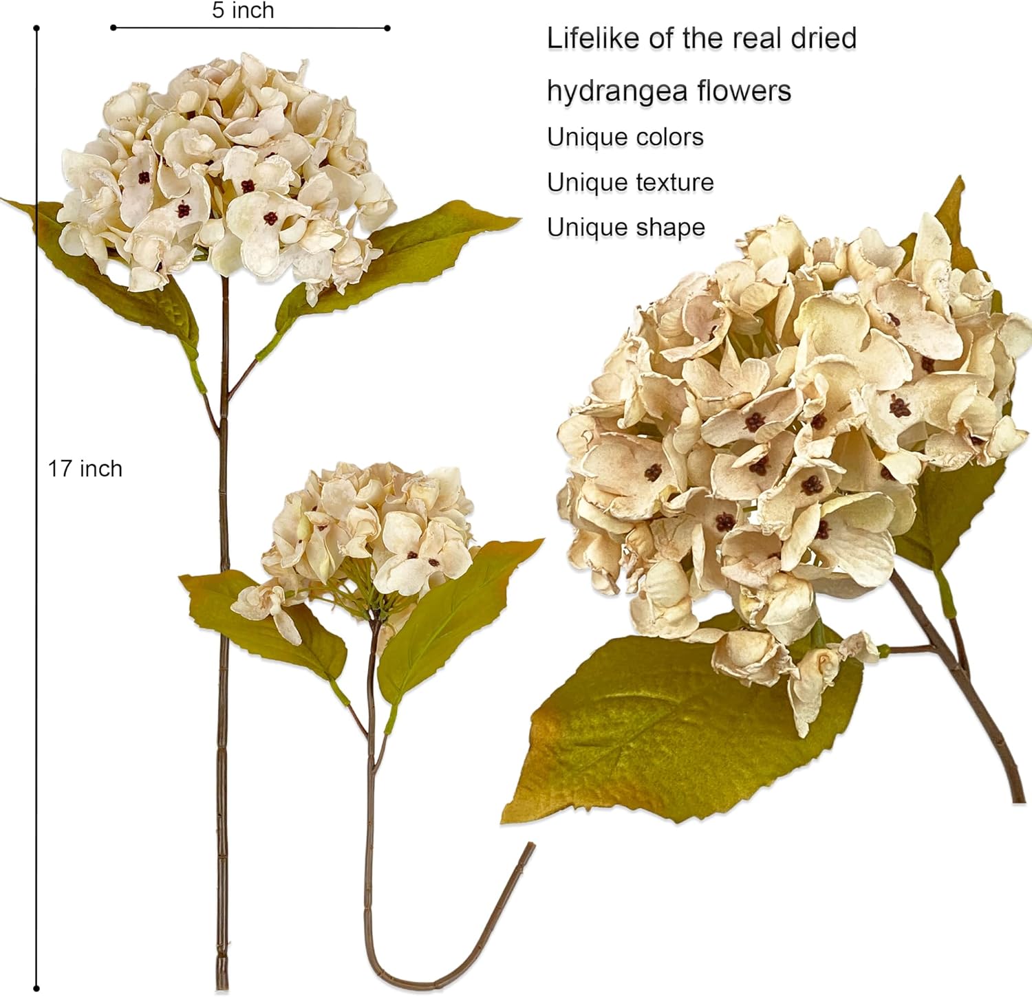 TOPIA Silk Dried Hydrangea Fall Flowers Bouquet 6PCS Cream White