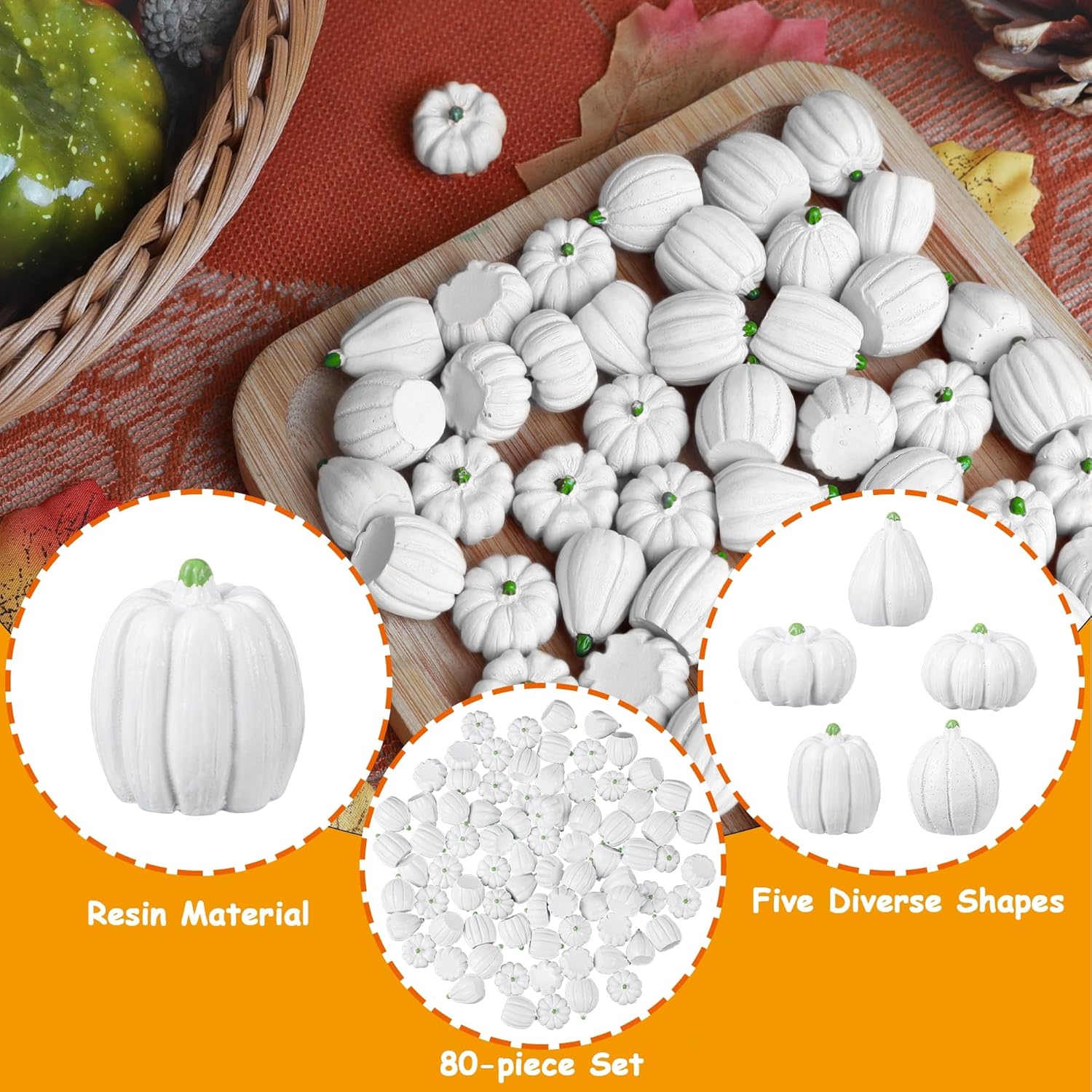 Winemana Mini Pumpkins Fall Decorations 80 Pack White