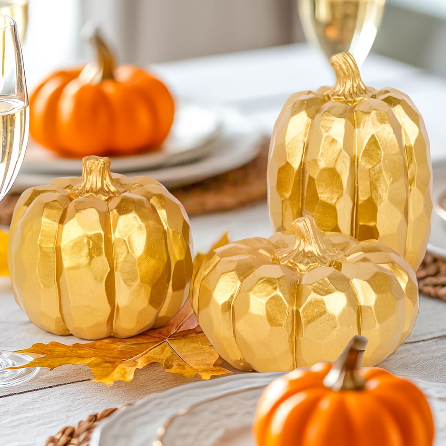 HPC Decor Set of 3 Gold Pumpkins Fall Decor
