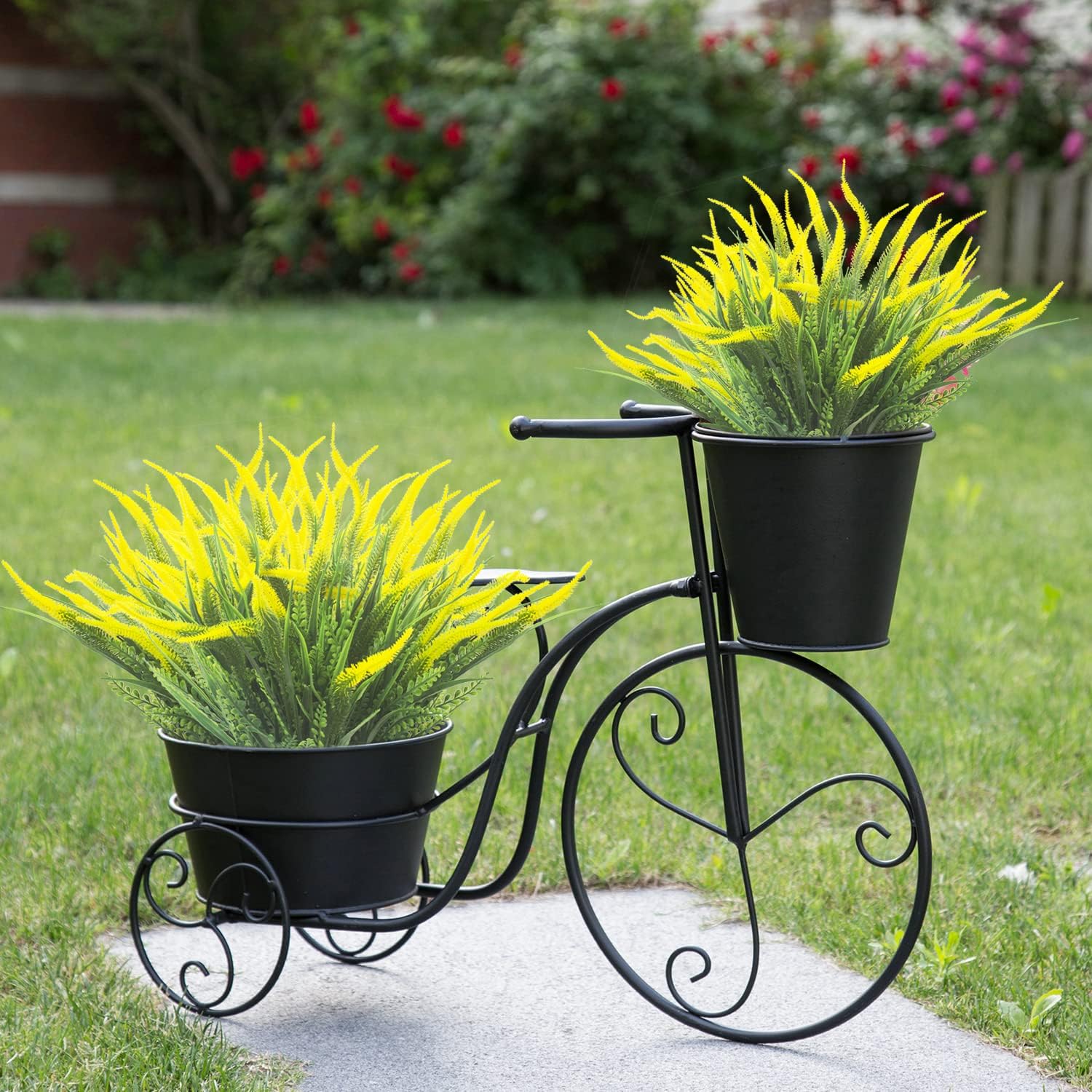 10 Bundles Artificial Plants Outdoor Fake Grass with Yellow Flowers