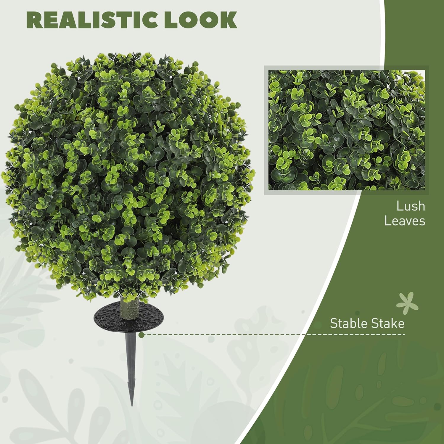 HOMCOM Artificial Boxwood Topiary Ball with Ground Stake