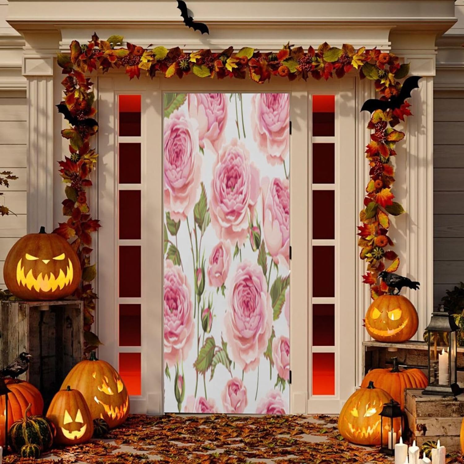 Susiyo Retro Pink Rose Halloween Door Cover