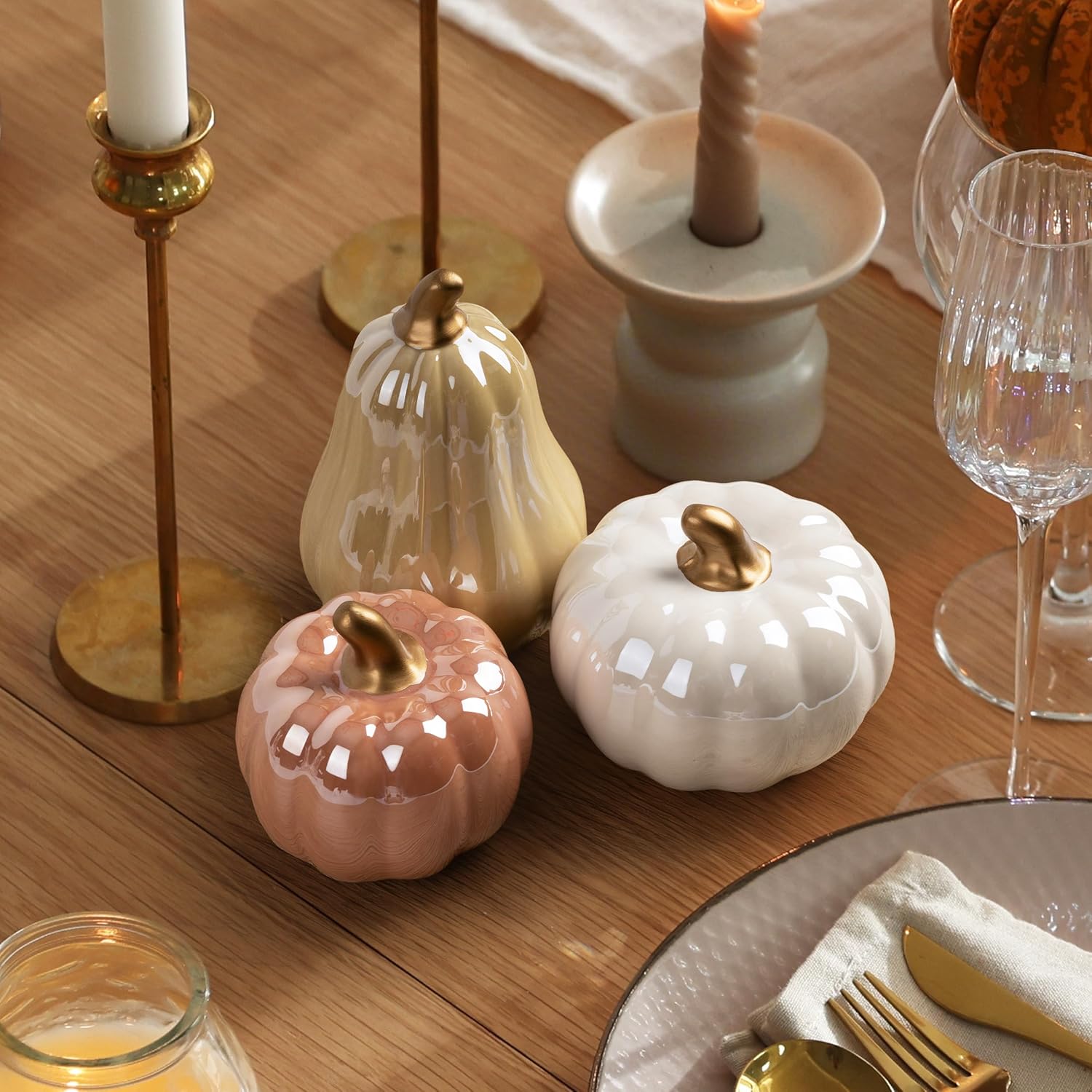 AELS Modern Ceramic Pumpkins Fall Decor Set of 3