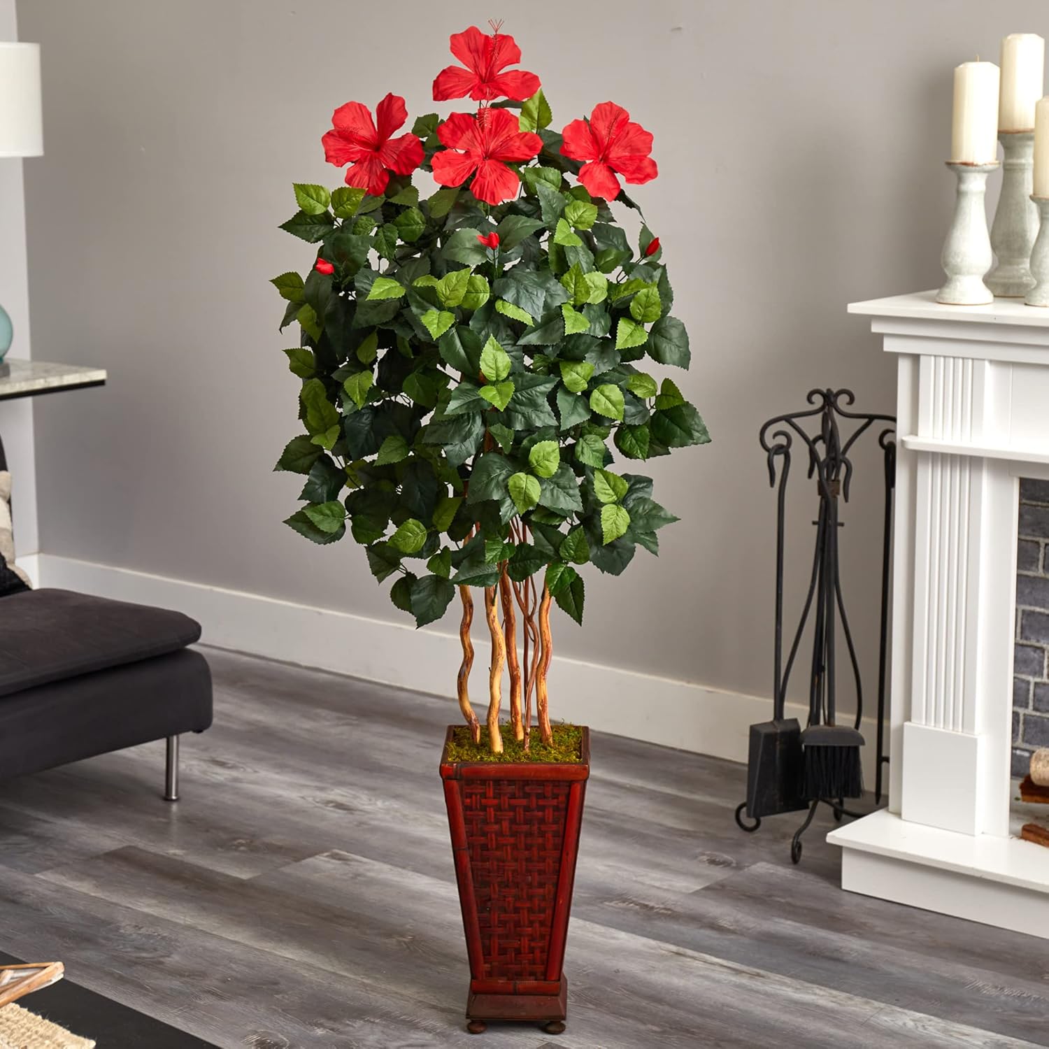 Nearly Natural 5ft Hibiscus Artificial Tree with Planter