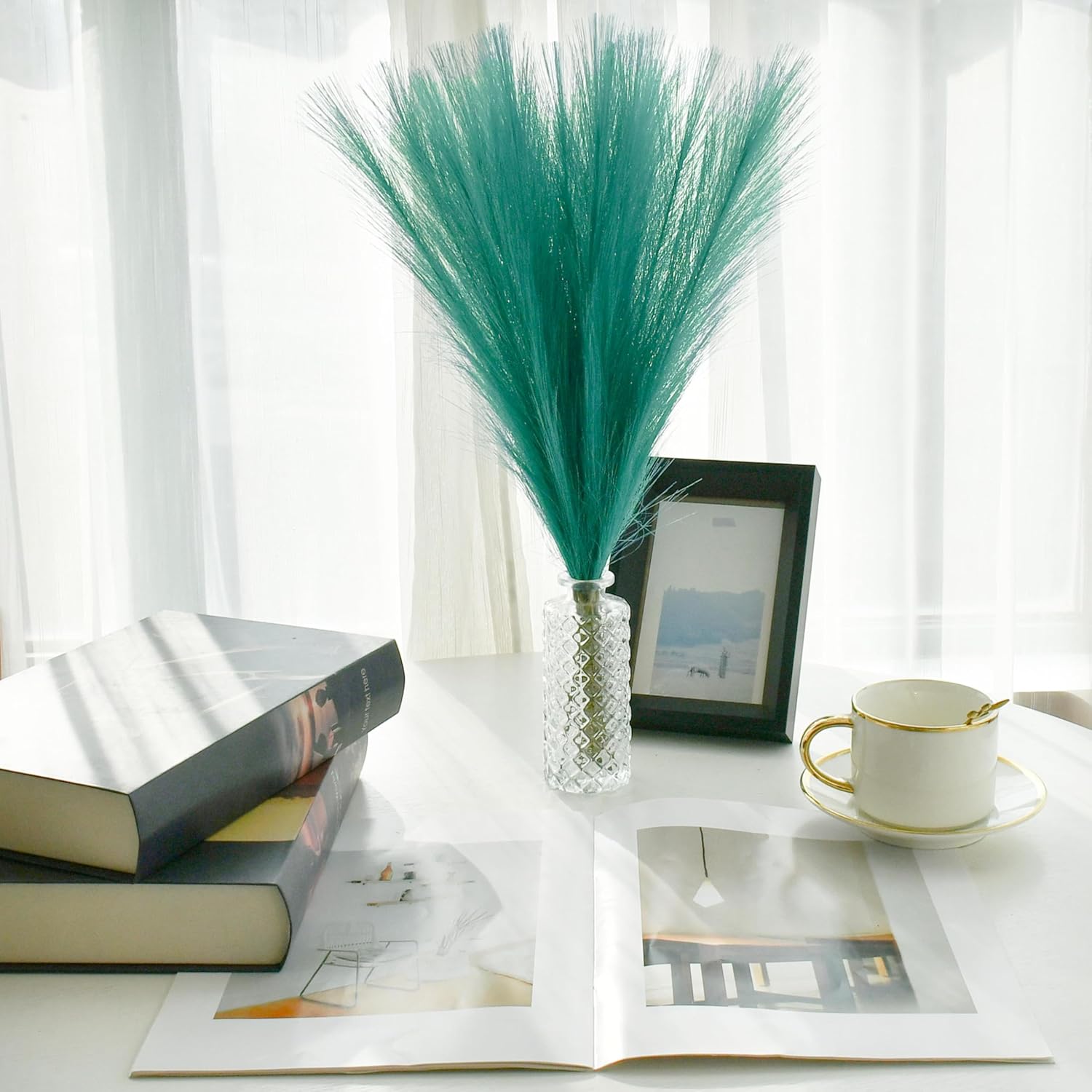 Mandys Teal Silk Pampas Grass Bouquet 20 Stems