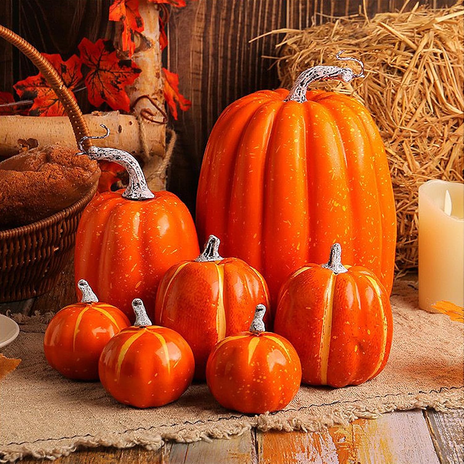 Firlar Artificial Pumpkin Decorations 7Pcs Lifelike Foam Pumpkins