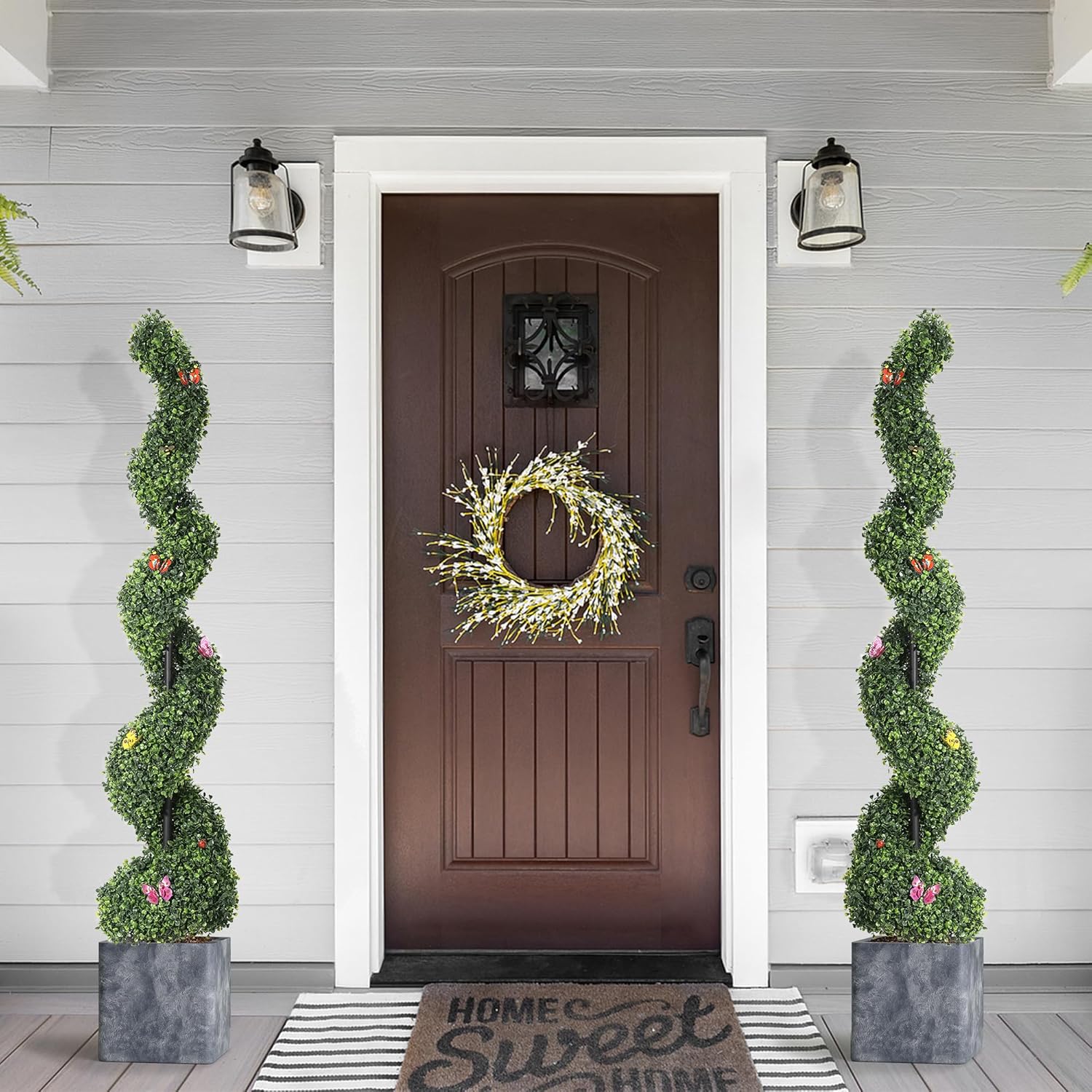 IDEALHOUSE 5FT Artificial Boxwood Spiral Topiary Trees 2Pcs