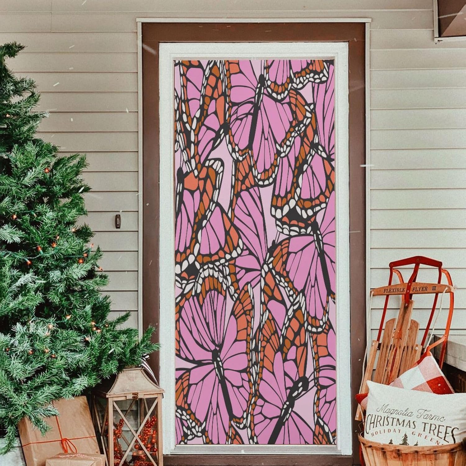 Susiyo Pink Butterfly Halloween Door Cover 32x79 in