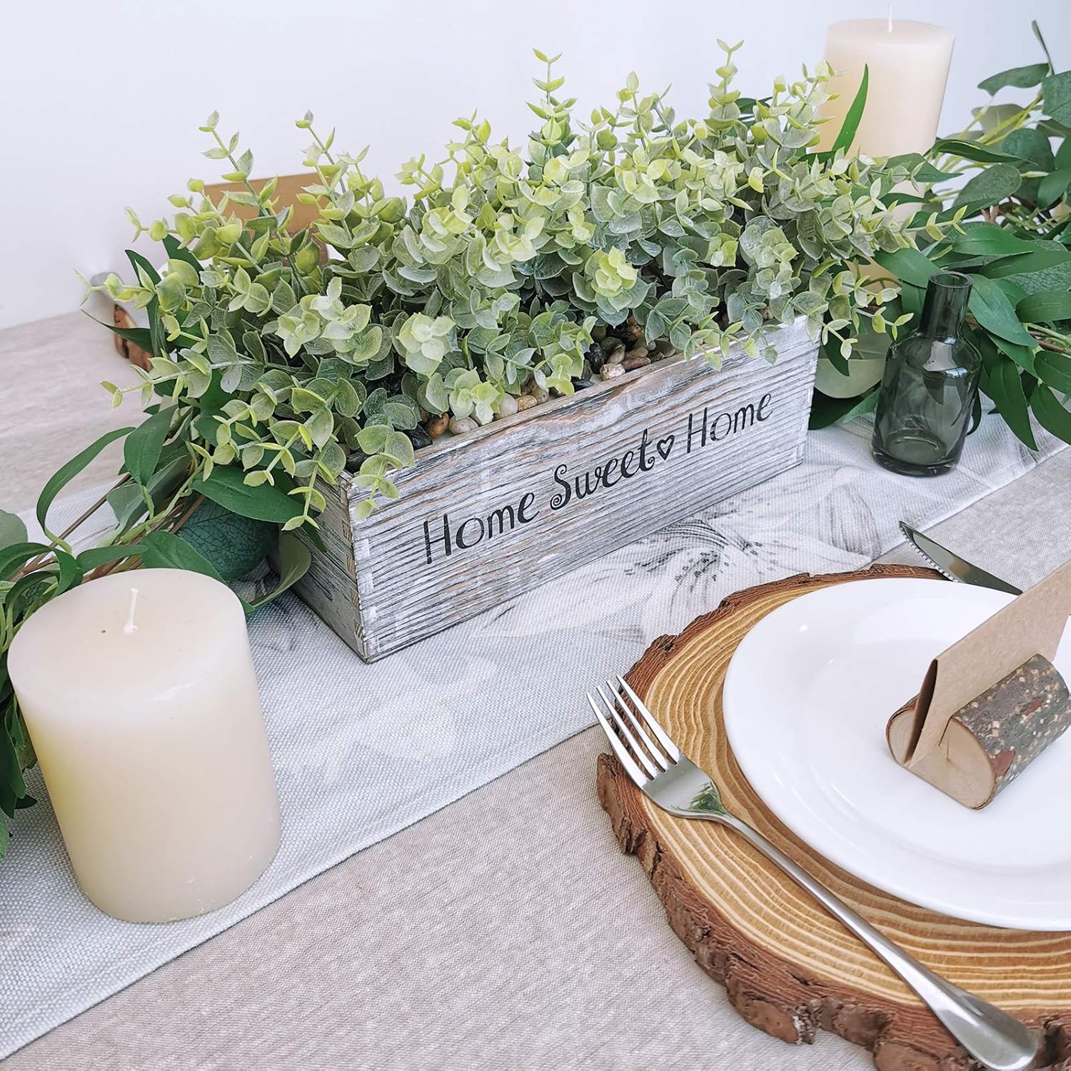 Winlyn 1 Pcs Artificial Eucalyptus Plant in Rectangular Wood Planter Box