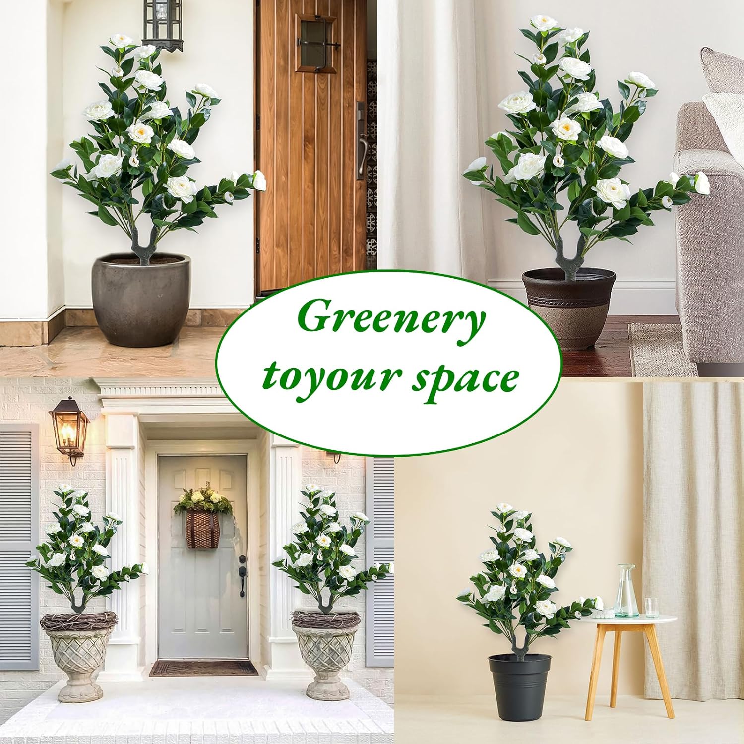 354 Inch Artificial Topiary Tree Set of 2 White Camellia