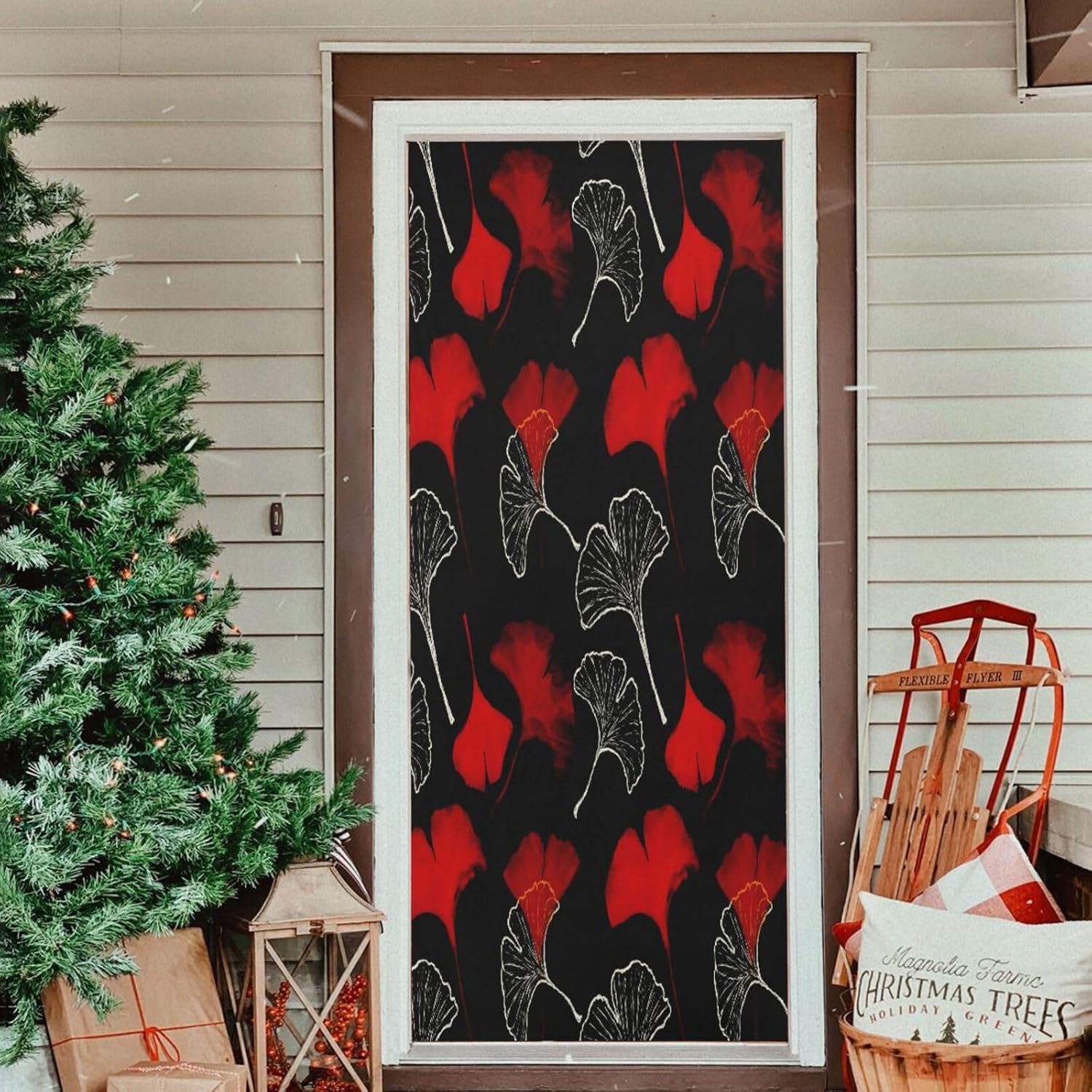 Susiyo Red Ginkgo Leaves Christmas Door Cover Decoration 32x79in