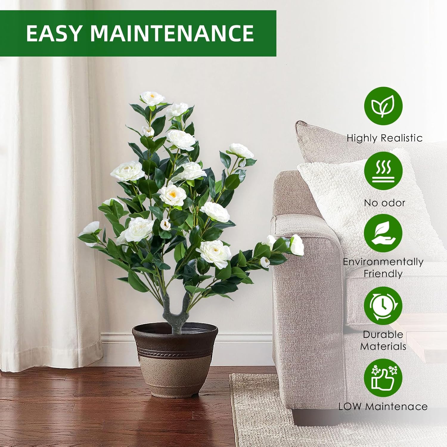 354 Inch Artificial Topiary Tree Set of 2 White Camellia