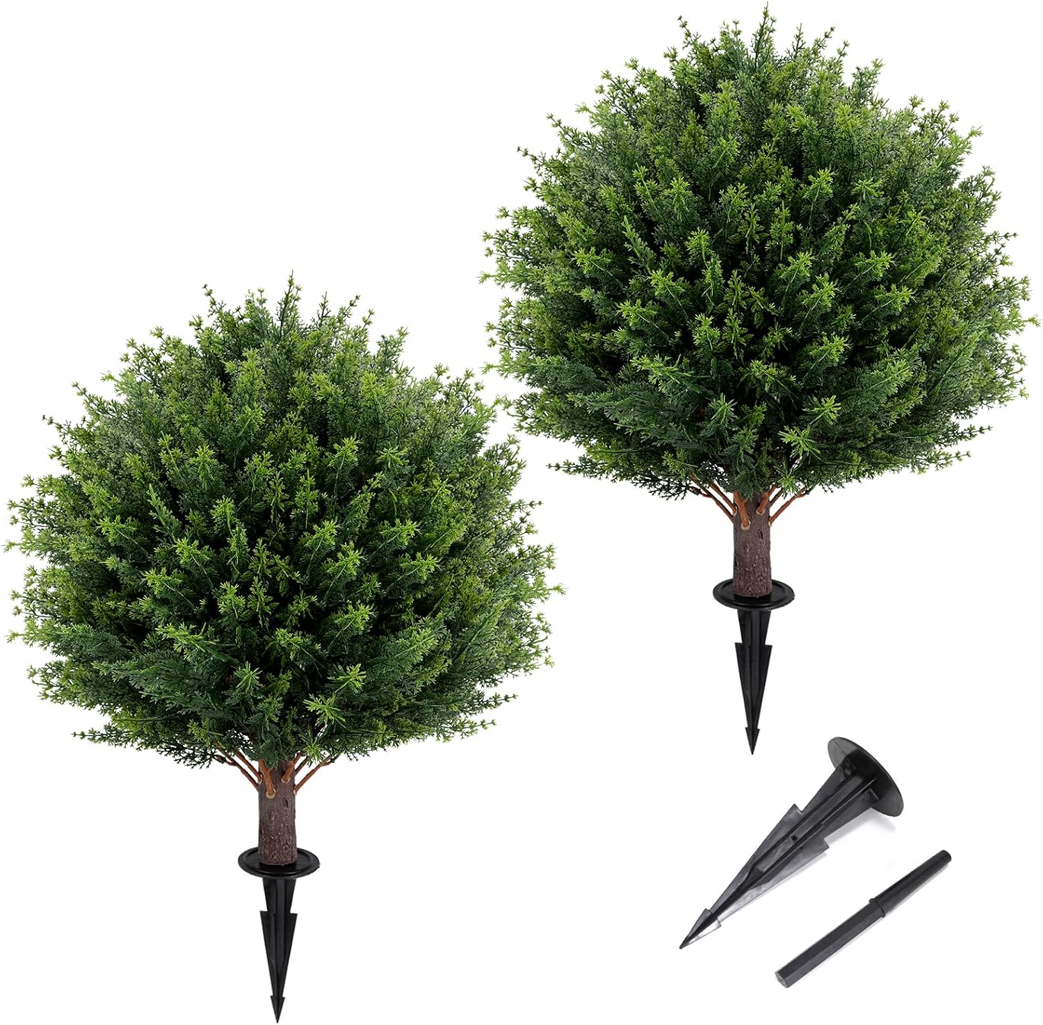 Artificial Cedar Topiary Ball Tree 23 Set of 2 UV Resistant Faux Shrubs