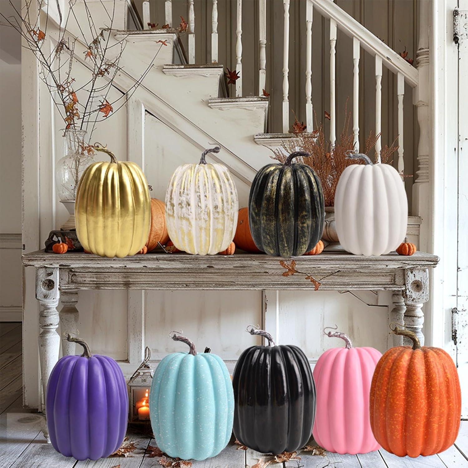 8 Inch Large Plastic Pumpkins for Fall Decor