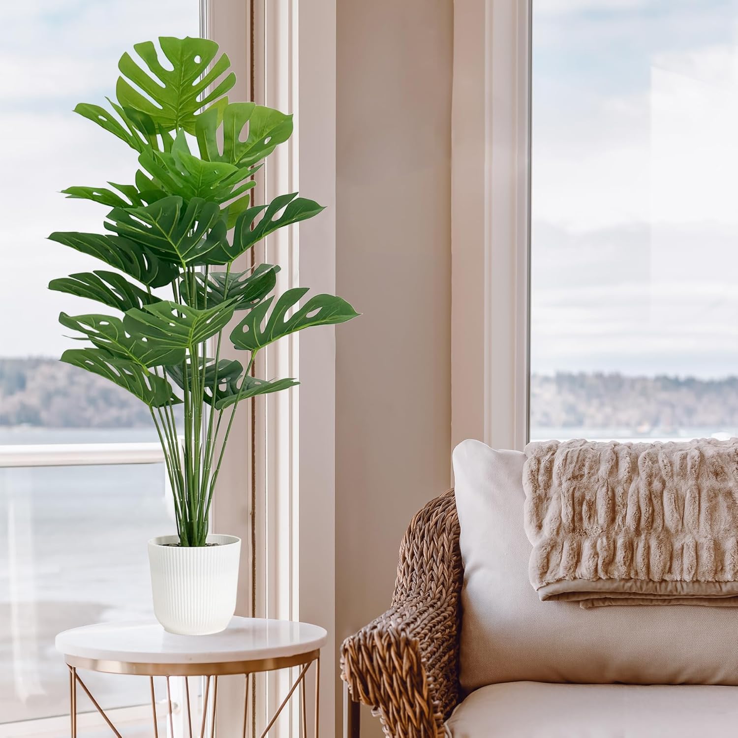 SAJANDAS 2 pcs Artificial Monstera Plants in Pots
