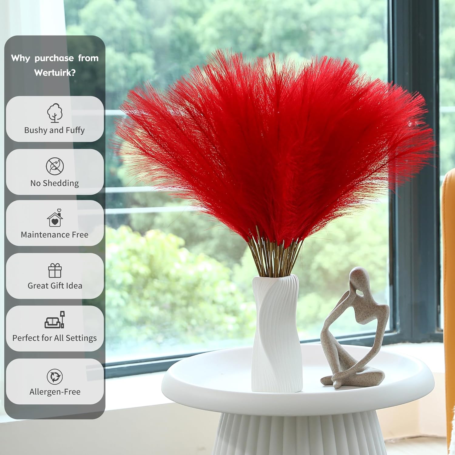 Red Pampas Grass Decor 30pcs 24 Inch Artificial Flowers