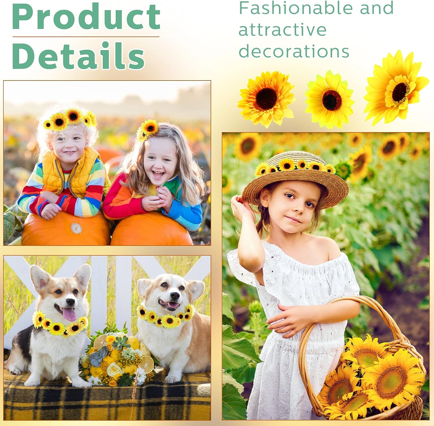 MTLEE 150 Piece Yellow Artificial Sunflower Heads