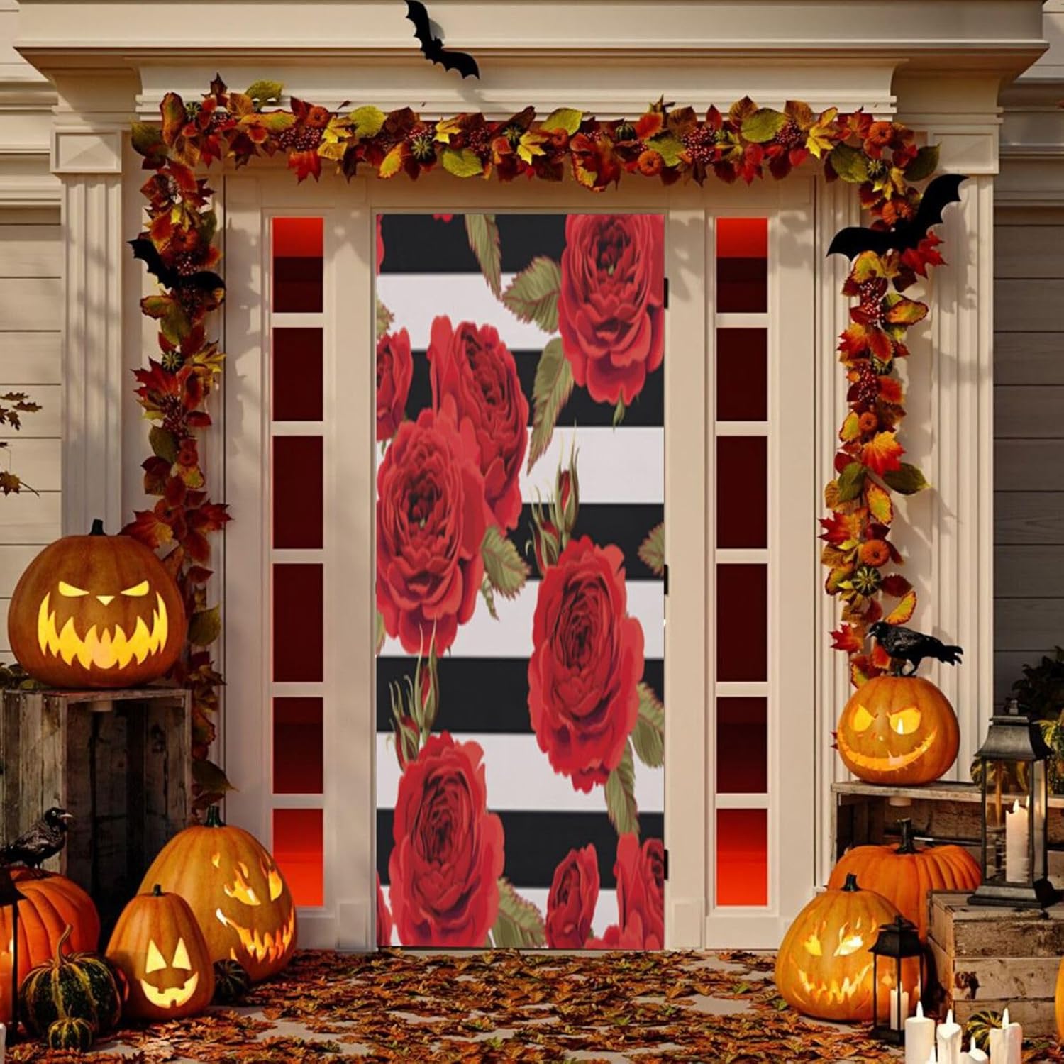 Susiyo Halloween Roses Black Stripes Door Cover