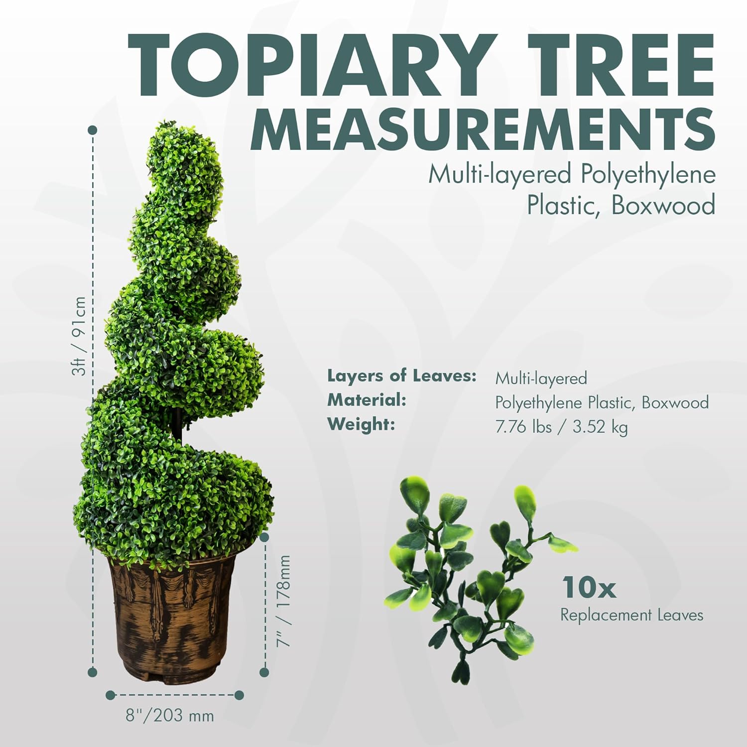 2-Pack Faux Boxwood Spiral Topiary Trees 3ft Tall