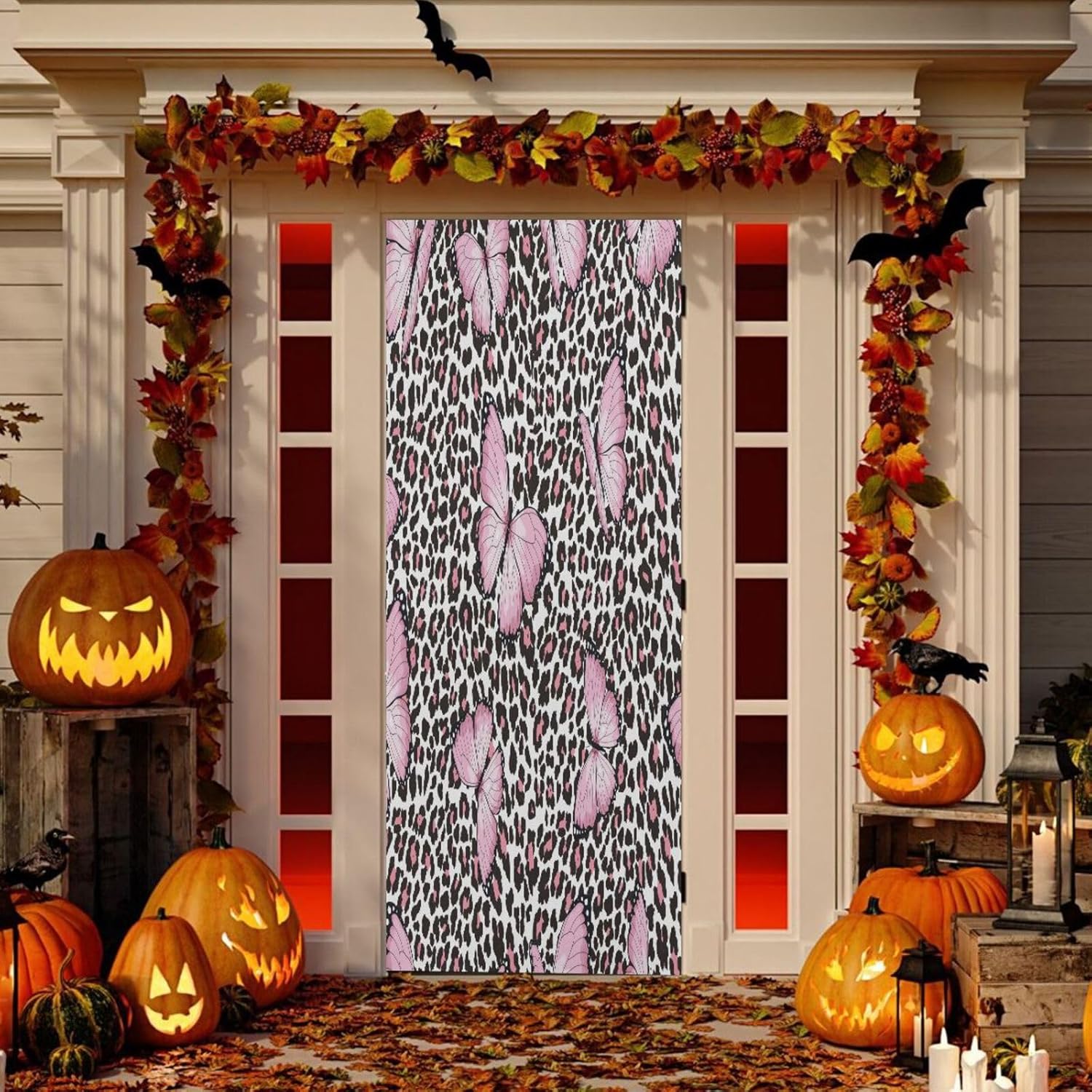 Susiyo Butterfly and Leopard Halloween Door Cover 32x79 in