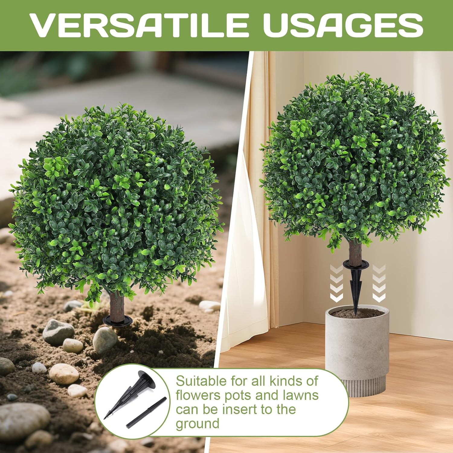 Artificial Boxwood Topiary Ball Tree 24 Set of 2