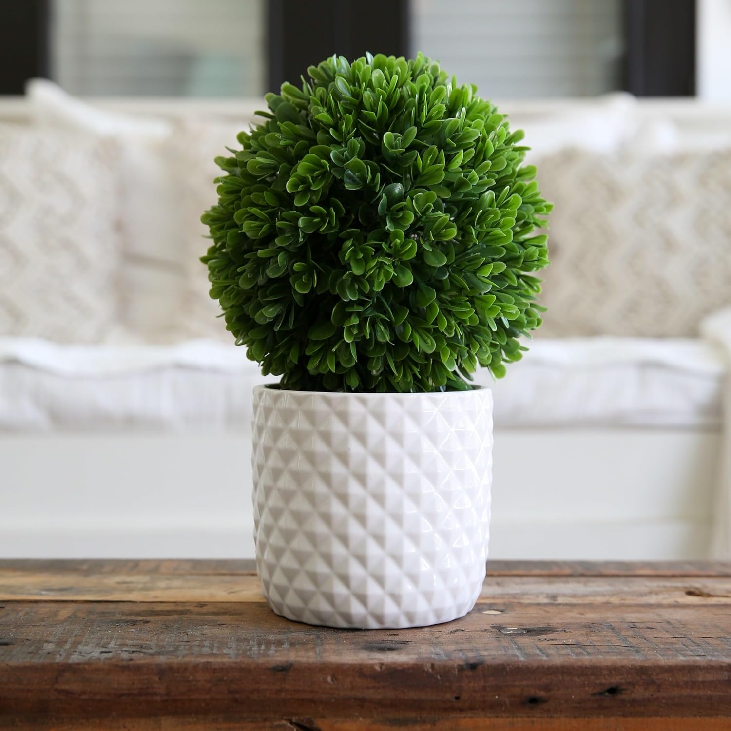 10 Inch Artificial Boxwood Topiary with Ceramic Planter