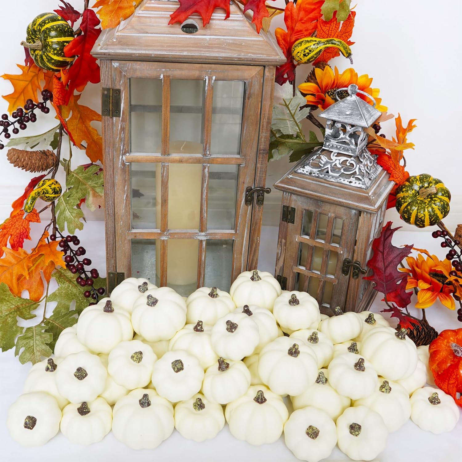 Winlyn 48 Pc White Artificial Pumpkins Fall Decor