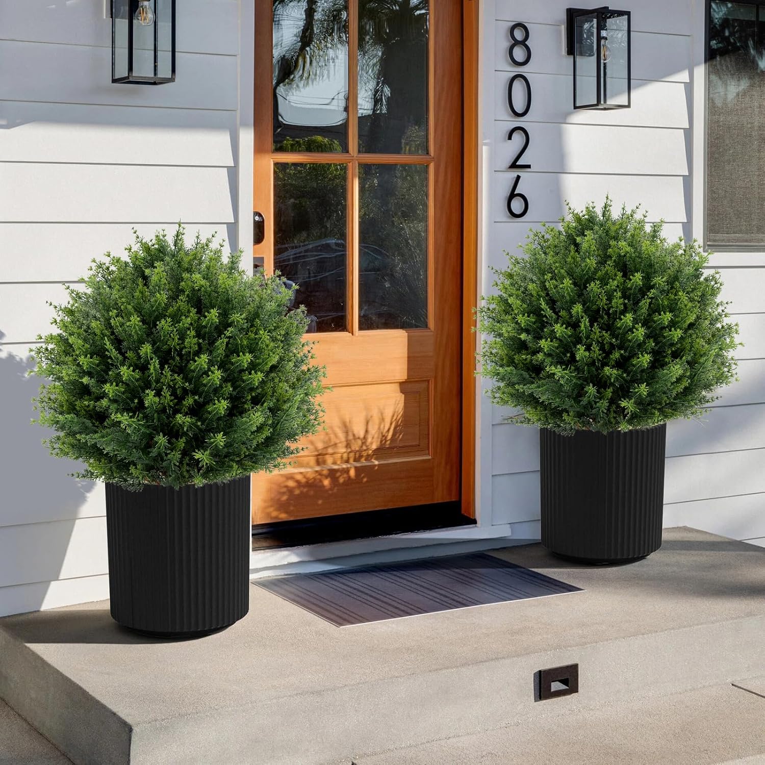 Artificial Cedar Topiary Ball Tree 23 Set of 2 UV Resistant Faux Shrubs