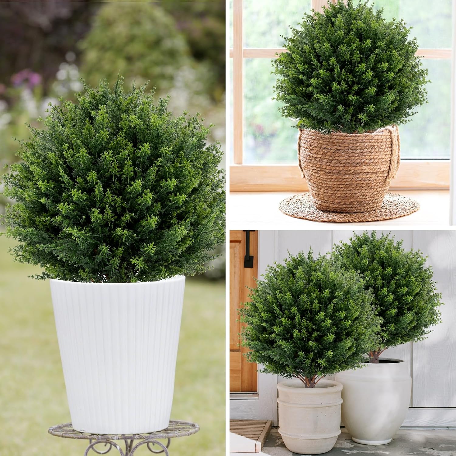 Artificial Cedar Topiary Ball Tree 23 Set of 2 UV Resistant Faux Shrubs