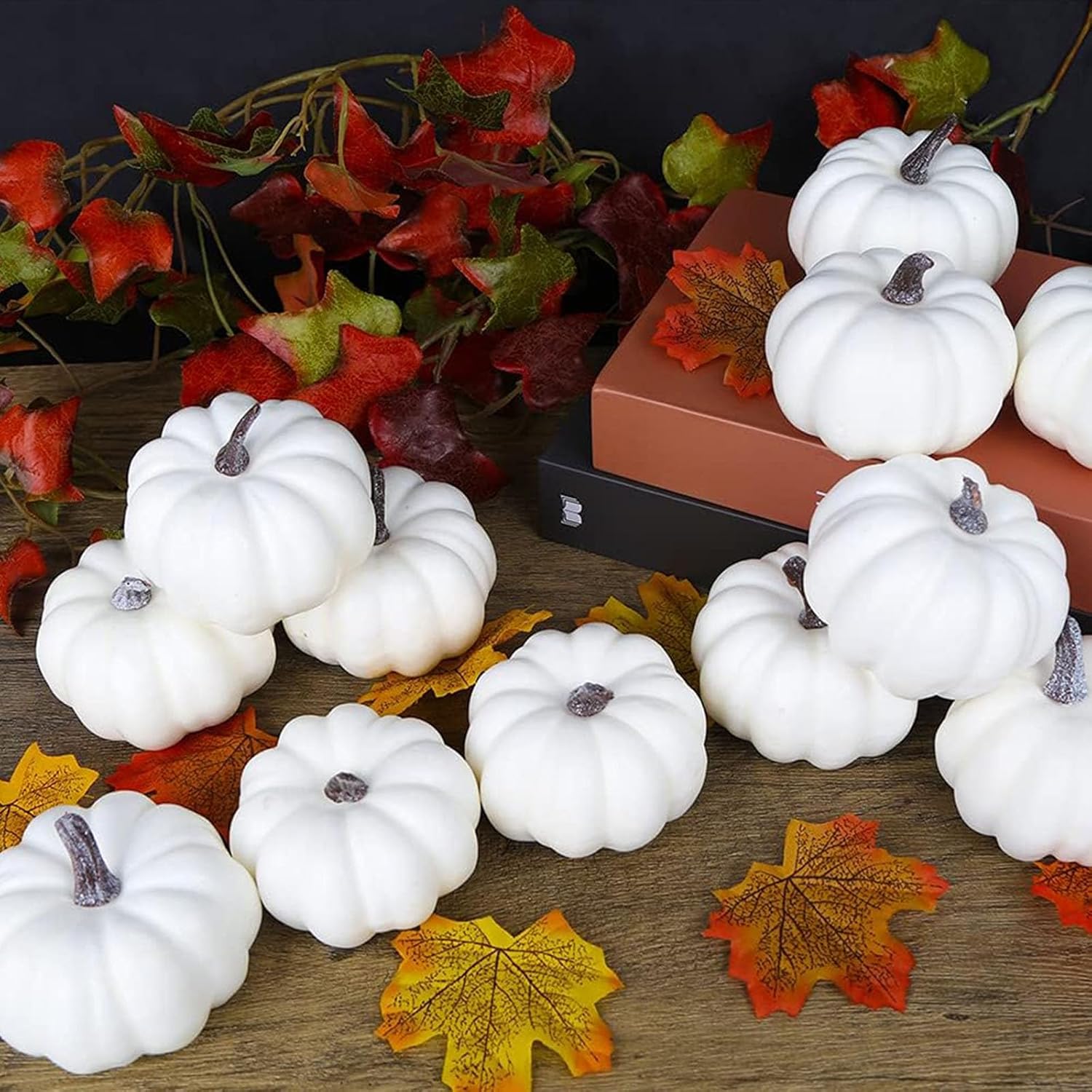 FUTUREPLUSX 12PCS White Fake Pumpkins for Painting and Decorating