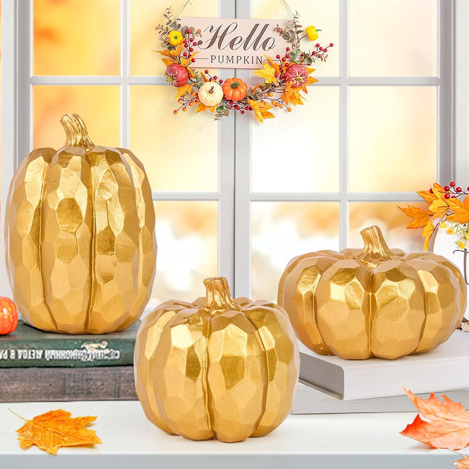HPC Decor Set of 3 Gold Pumpkins Fall Decor