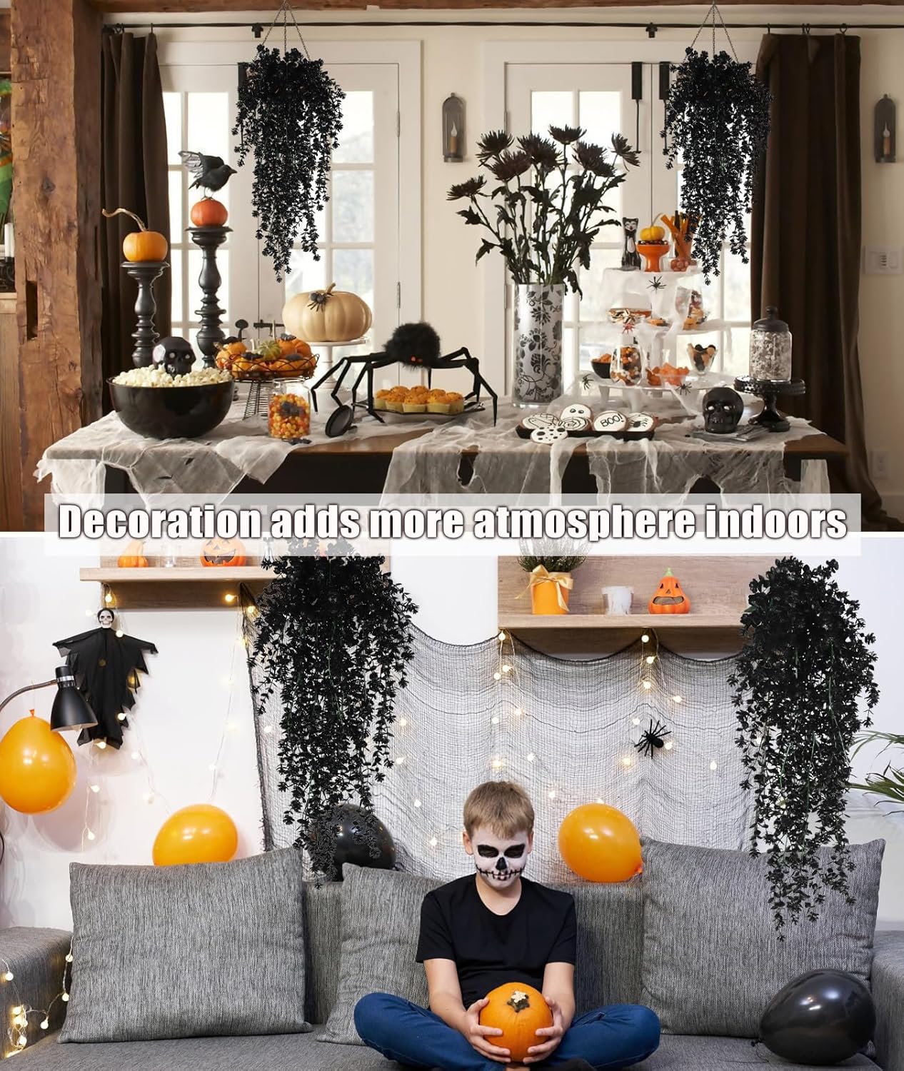 Black Artificial Hanging Plants 3-Pack UV Resistant
