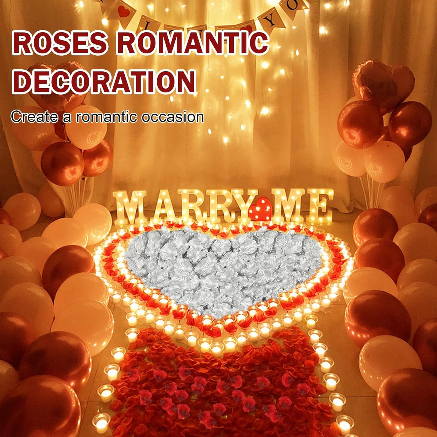 1000PCS Silver Silk Rose Petals for Valentine Wedding Decorations