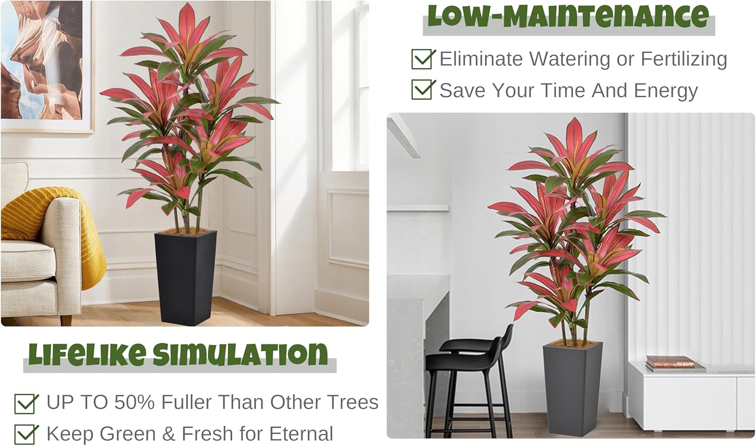 Artificial Red Dracaena Tree 5FT with Gray Tall Planter