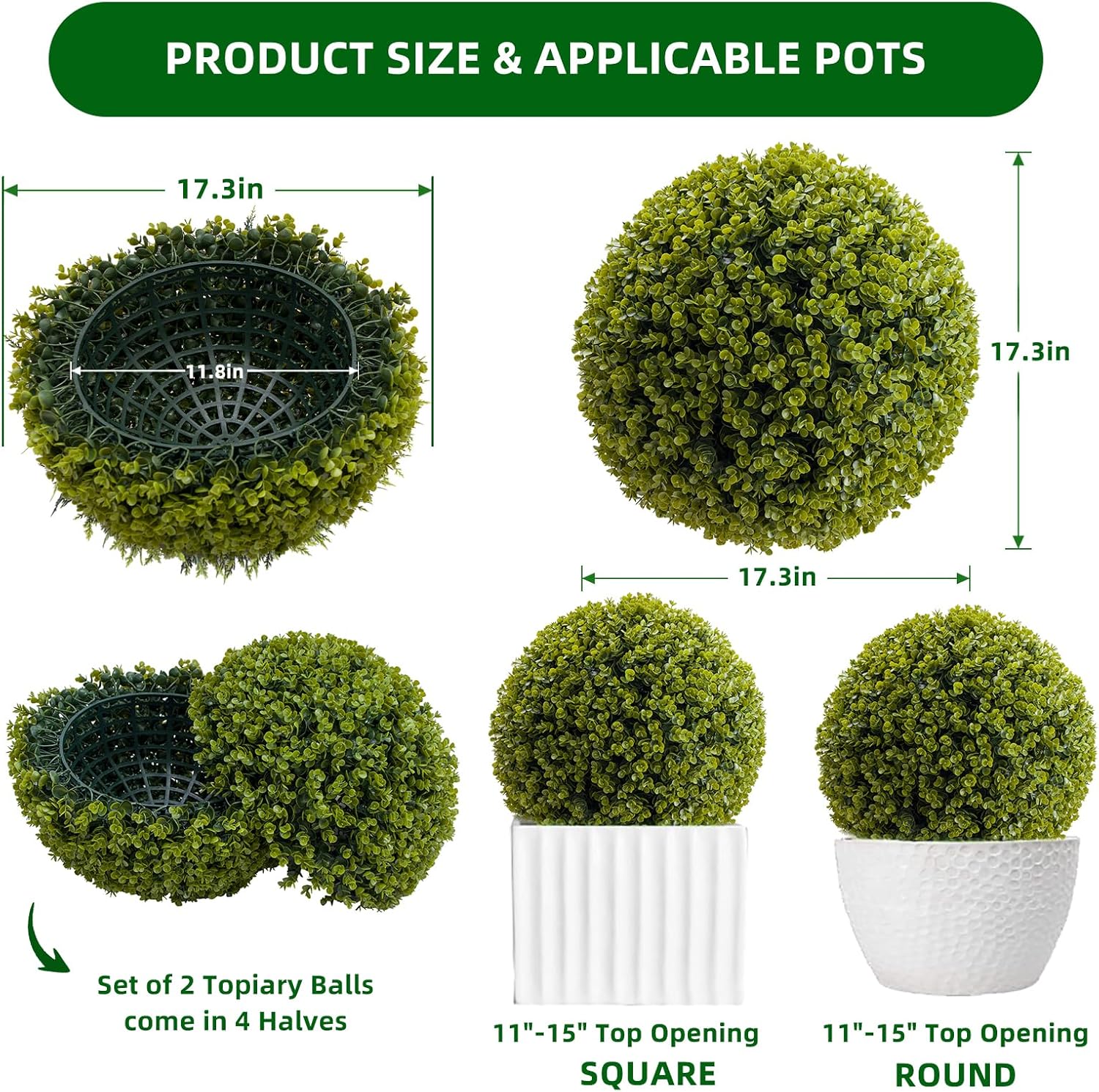 17 Inch Artificial Topiary Balls Set of 2 for Outdoor