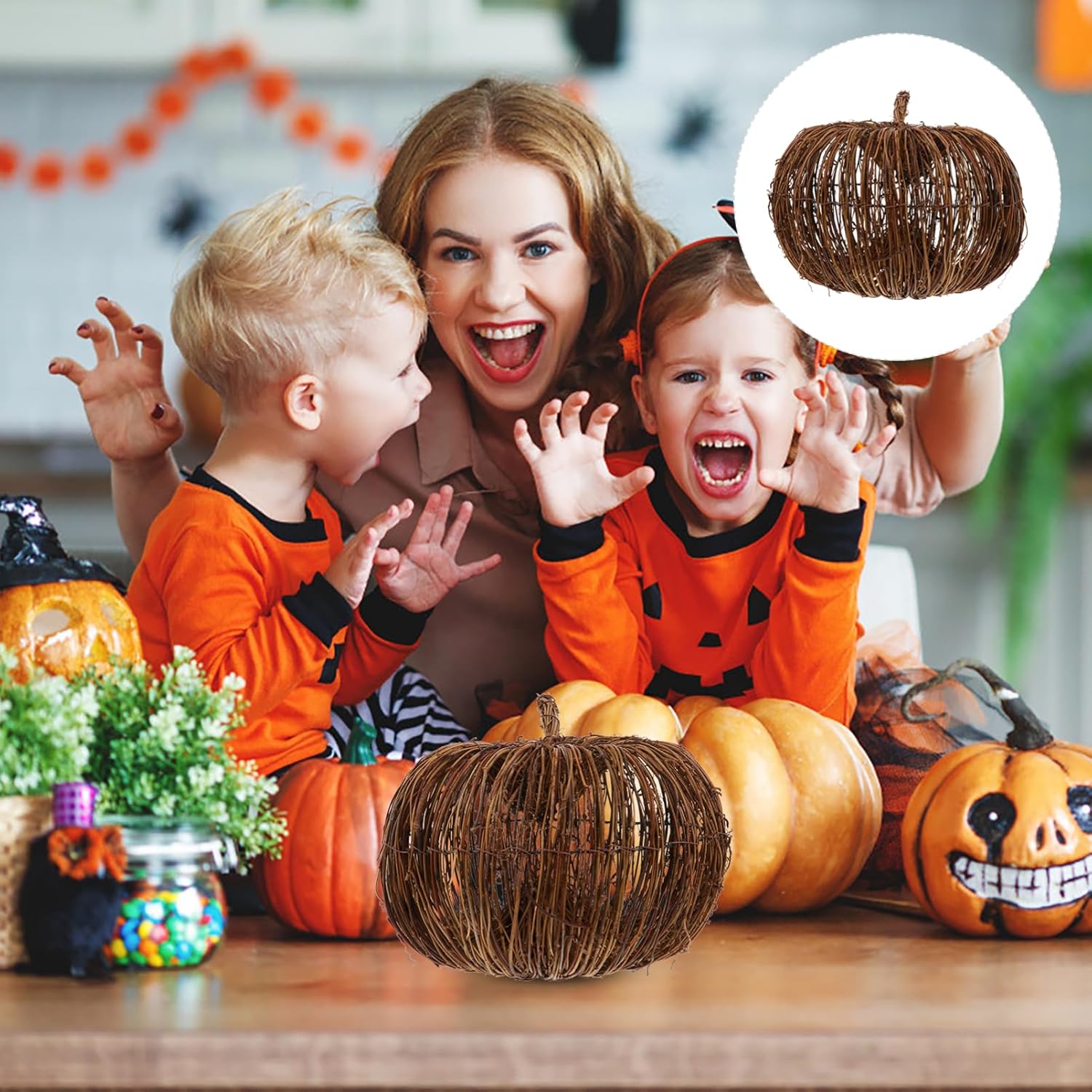 MAGICLULU Artificial Rattan Pumpkin for Halloween Thanksgiving