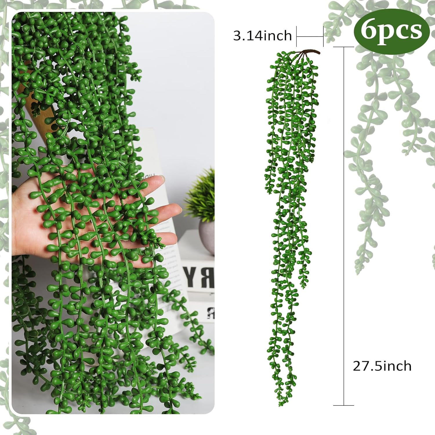 RECUTMS 6pcs Artificial String of Pearls Hanging Plants Wall Decor