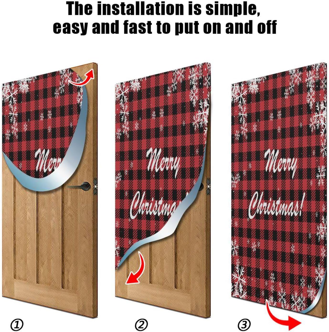 Susiyo Christmas Door Cover with Stretch Fabric Plaid