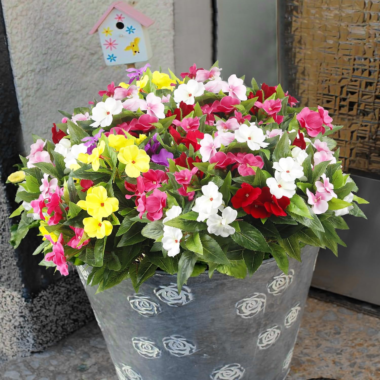 4 Pcs Artificial Impatiens Flowers for Outdoor Decoration