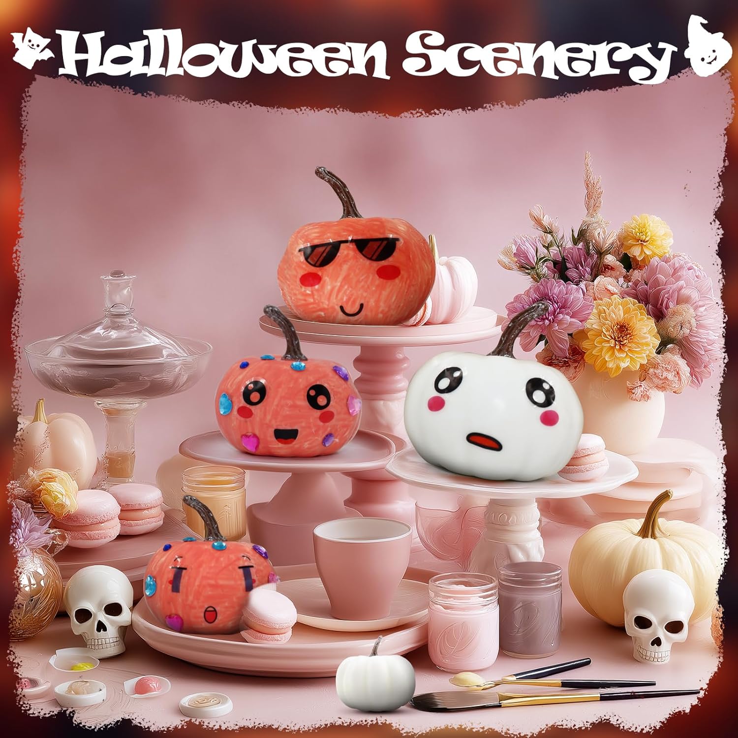 24 Pcs Paintable Foam Pumpkins Halloween Decor DIY Set