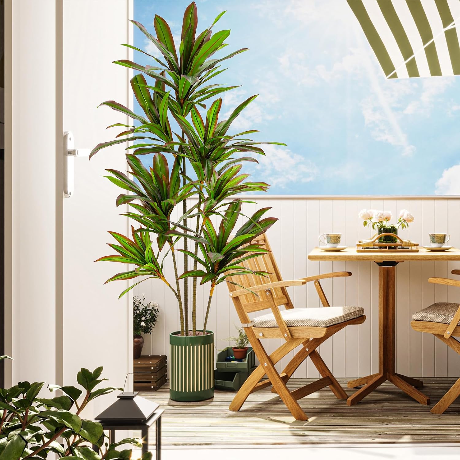 VIAGDO 6ft Artificial Dracaena Plant with Red Leaf Margin
