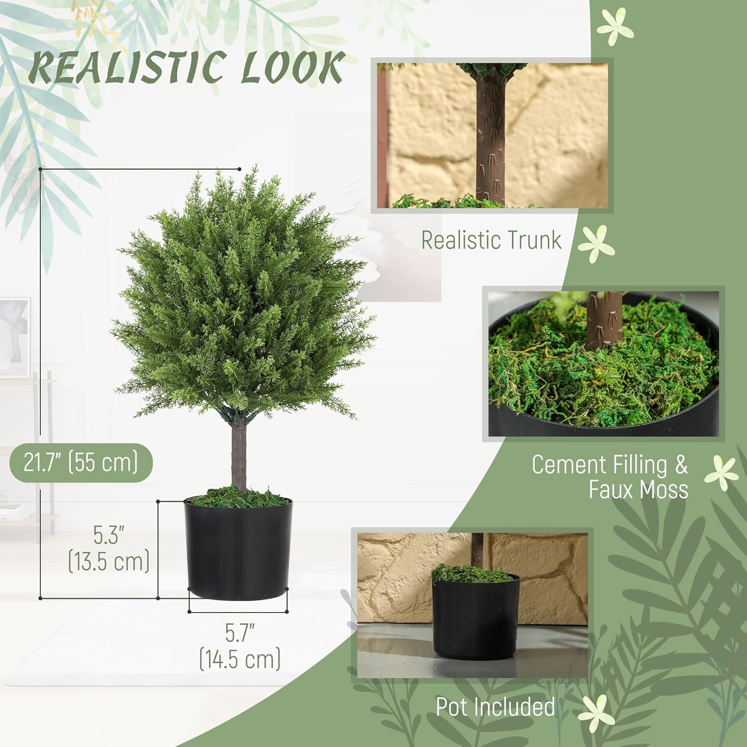 HOMCOM Artificial Topiary Set of 2 Indoor Outdoor Plants