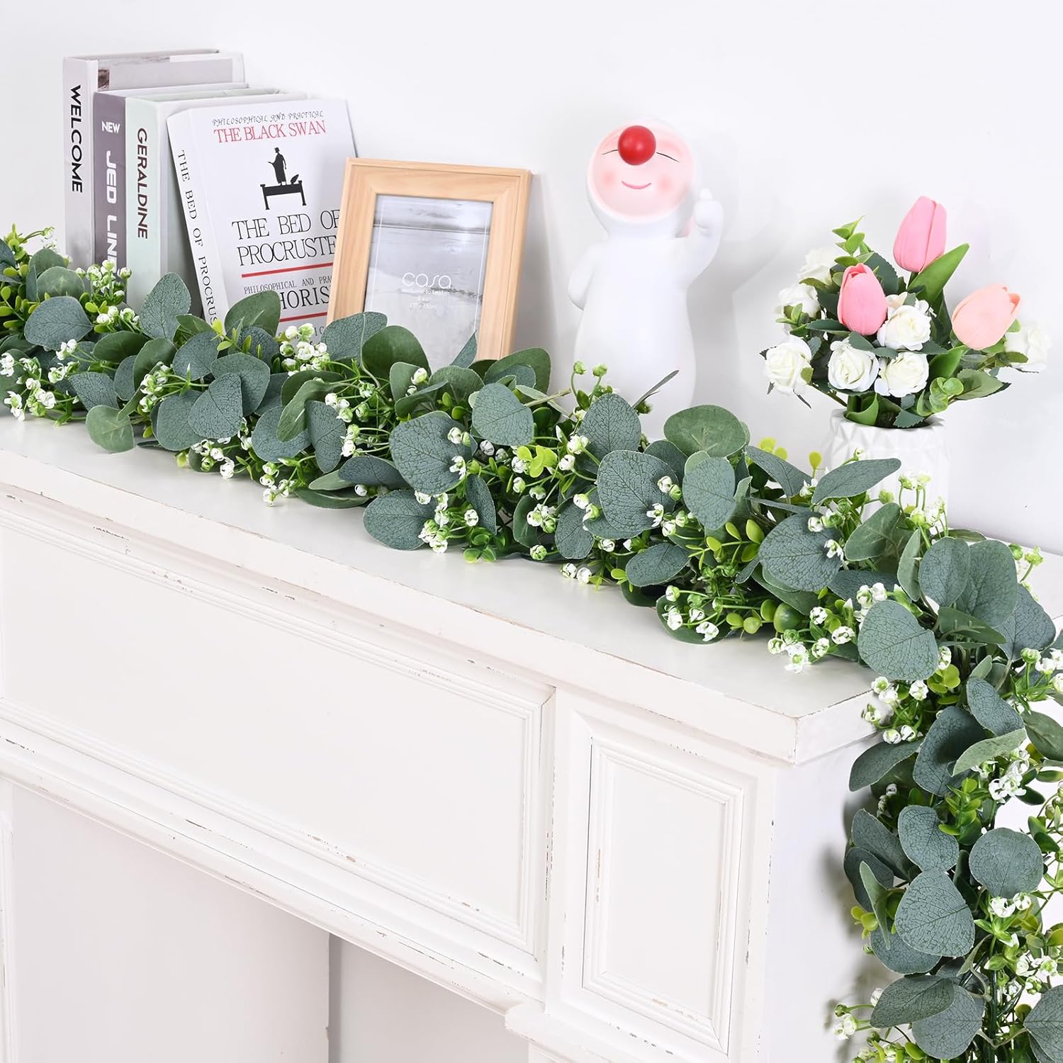 Waipfaru 2Pcs Eucalyptus Garland with Flowers
