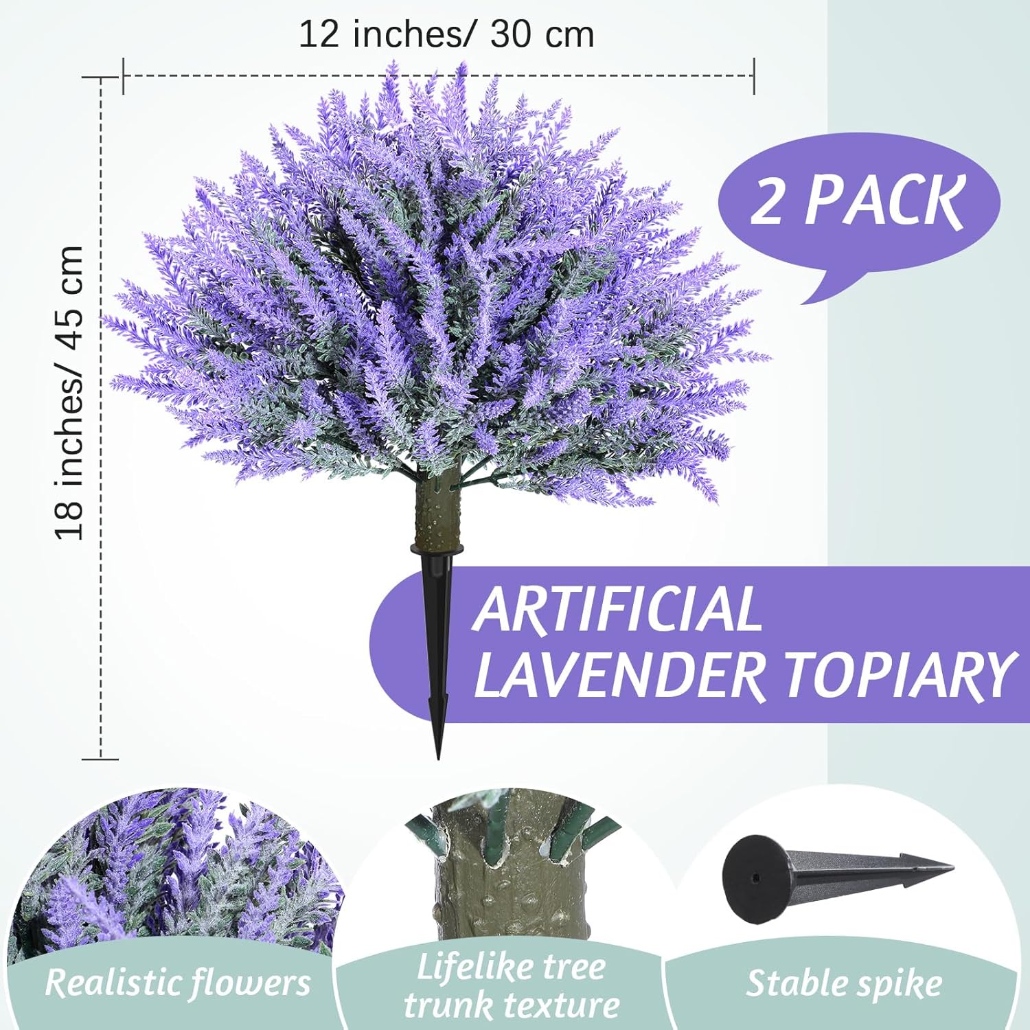 Yunlly 2 Pack 18 Inches Artificial Lavender Topiary Ball Trees