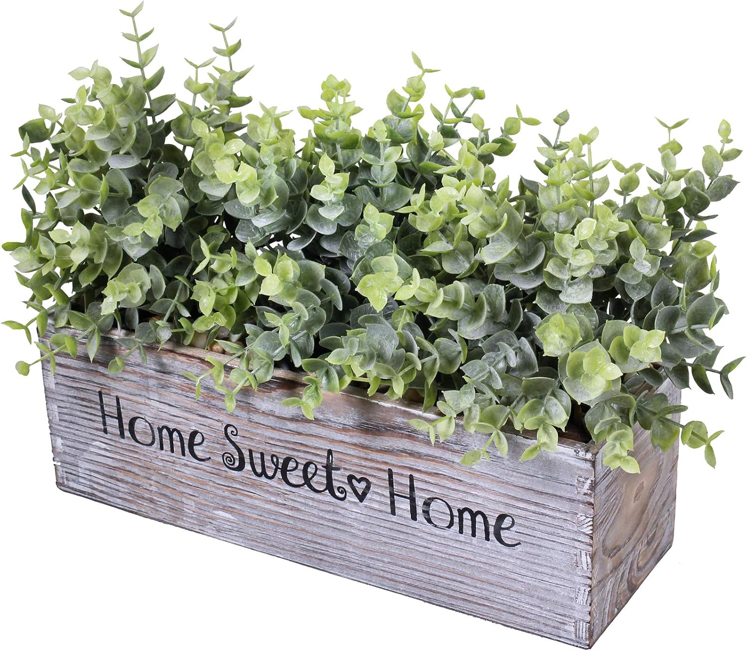 Winlyn 1 Pcs Artificial Eucalyptus Plant in Rectangular Wood Planter Box
