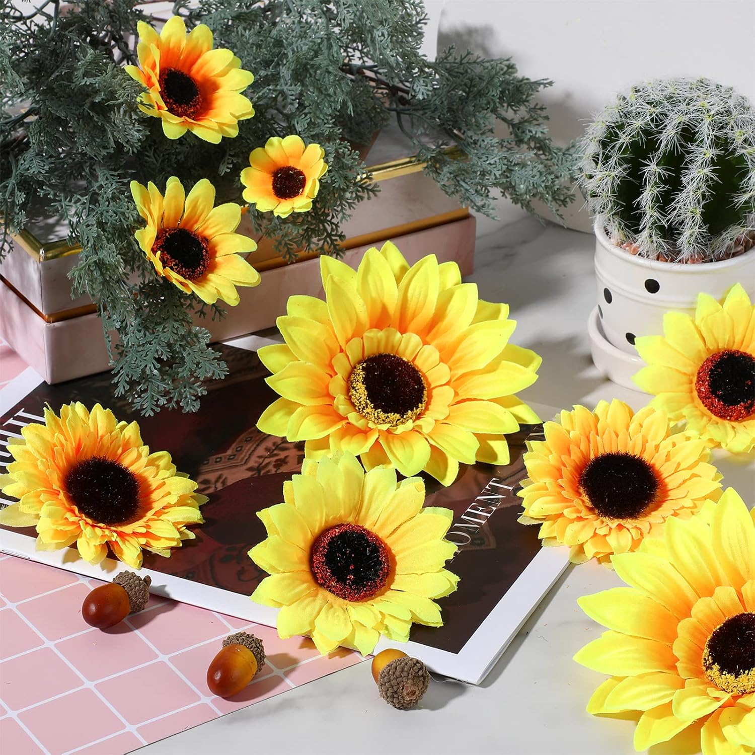 MTLEE 150 Piece Yellow Artificial Sunflower Heads
