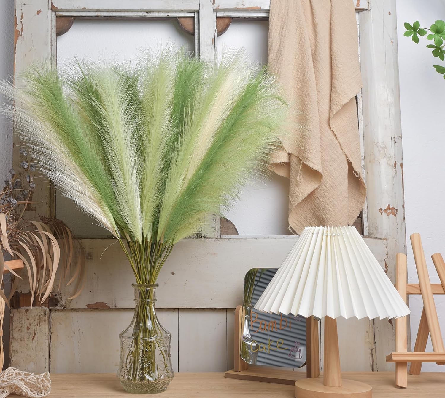 LSKYTOP Green Pampas Grass Decor 23Inch 12pcs Artificial Bouquets