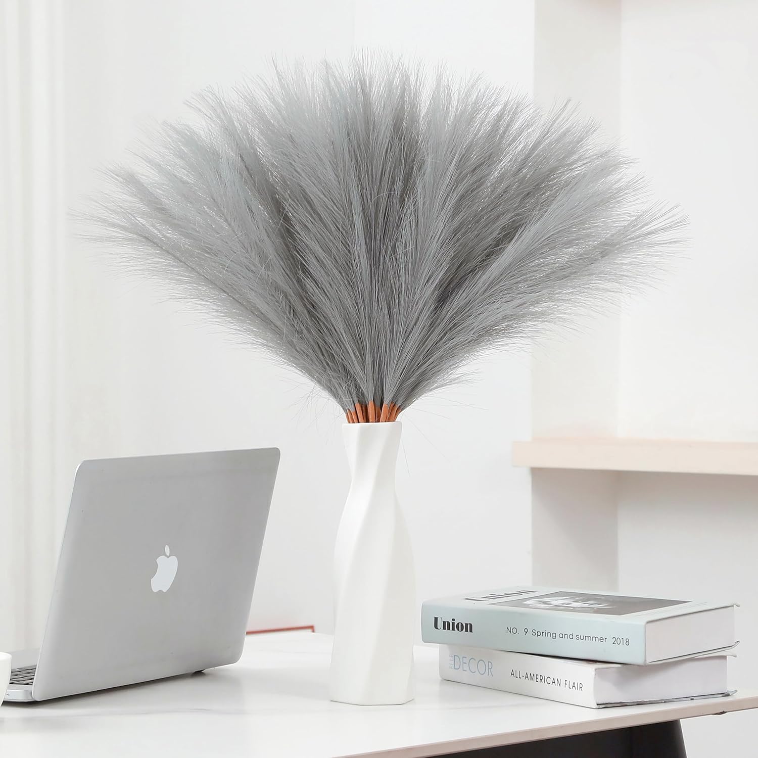 30pcs 22 Inch Grey Faux Pampas Grass Decor