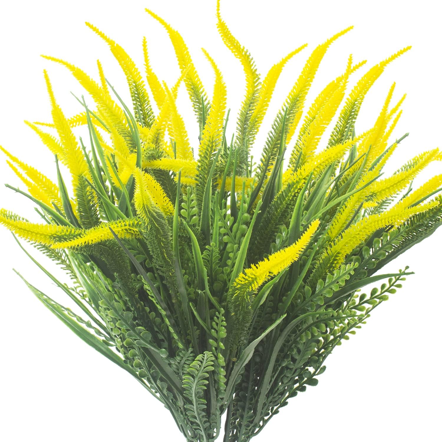 10 Bundles Artificial Plants Outdoor Fake Grass with Yellow Flowers